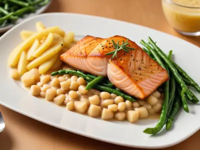 Filet de Saumon Poêlé, Purée de Pommes de Terre et Haricots Verts