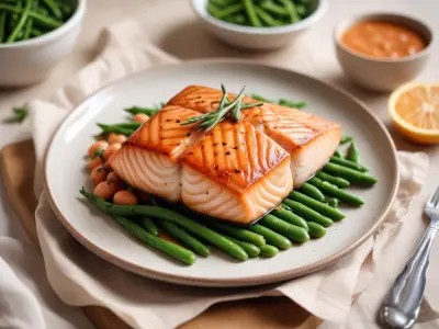 Saumon Grillé, Sauce à l'Aneth et Haricots Verts