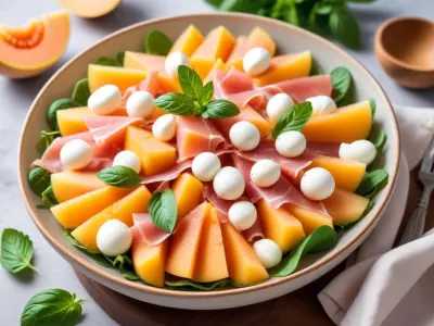 Salade Estivale de Melon au Jambon Cru, Mozzarella et Menthe
