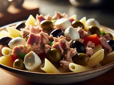Salade Composée Express : Pâtes, Thon, Olives et Mozzarella