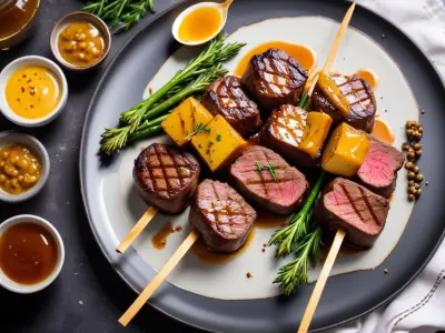 Brochettes de filet mignon au miel et moutarde