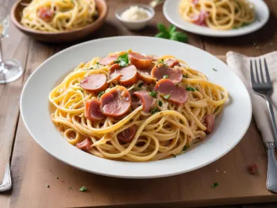 Linguine crémeuses aux champignons et lardons