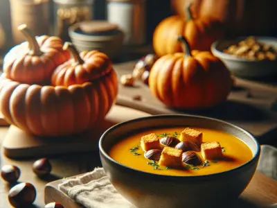 Soupe de potimarron aux châtaignes et croûtons dorés