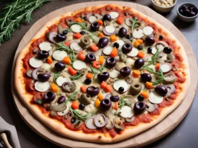 Pizza aux légumes de saison (artichauts, champignons, olives)