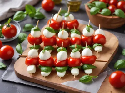 Mini-brochettes tomates-mozza-basilic
