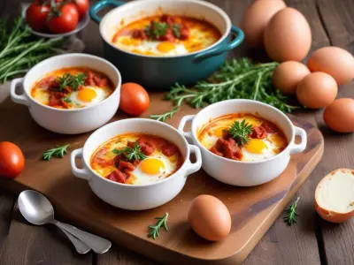 Oeufs cocotte au chorizo et poivrons confits