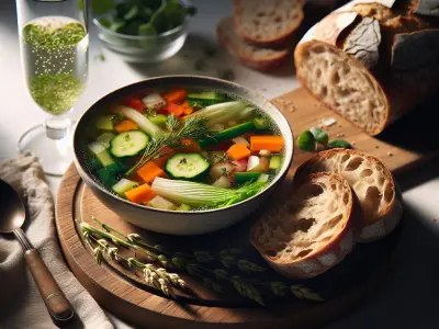 Soupe printanière aux légumes et pain complet