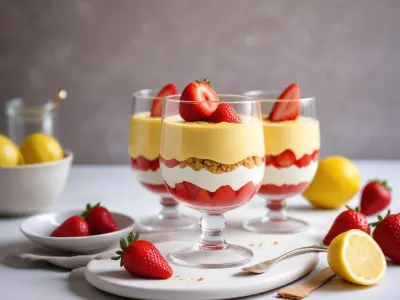 Verrine de fraises, mousse légère au citron et spéculoos écrasé