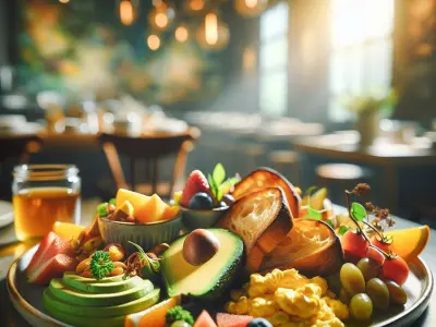 Brunch Gourmand : Pain Grillé, Oeufs Brouillés, Avocat et Fruits Frais