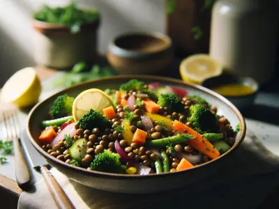 Salade de lentilles aux légumes d'hiver et vinaigrette citronnée