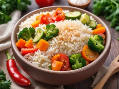 Bowl de riz complet aux légumes rôtis