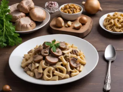 Pâtes à la côte de porc et champignons de Paris