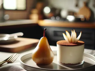 Mousse de chocolat blanc et poire caramélisée