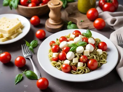 Salade de Pâtes au Pesto, Tomates Cerises et Mozzarella