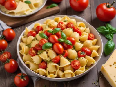 Conchiglie au Pesto Rosso, Tomates Semi-Séchées et Fromage Frais