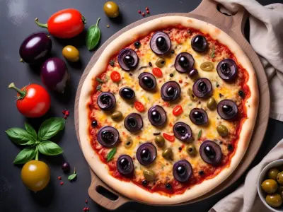 Pizza Sicilienne aux Aubergines, Câpres et Olives