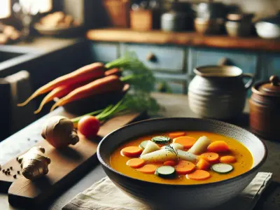 Soupe de légumes racines au lait de coco et gingembre