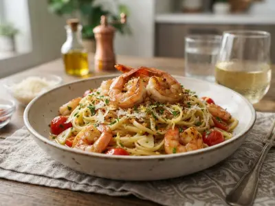 Linguine aux crevettes sautées à l'ail et aux herbes fraîches