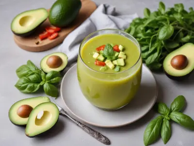 Gaspacho de concombre, avocat et basilic