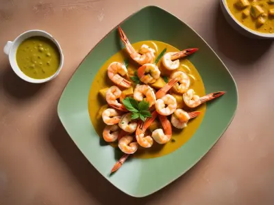 Brochettes de lotte et crevettes au curry vert et lait de coco