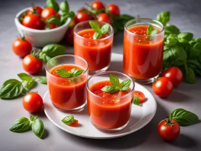 Verrines de Gaspacho Tomate et Basilic