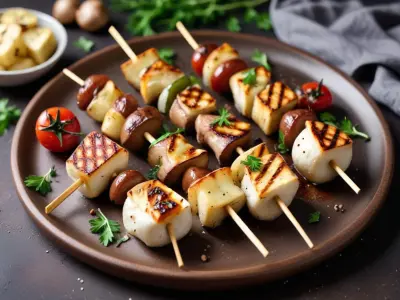 Brochettes de champignons et halloumi