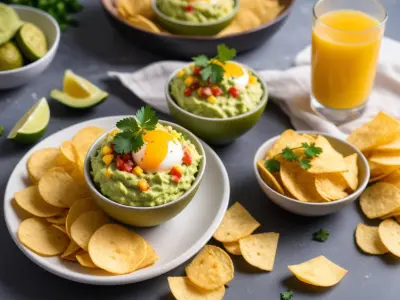 Verrines Guacamole, Oeuf Mimosa et Chips de Maïs