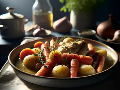 Pot-au-feu de poulet aux légumes racines et herbes de Provence