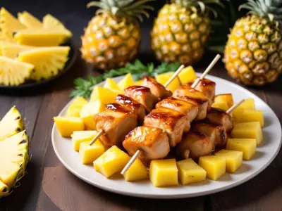 Brochettes de poulet et ananas caramélisé
