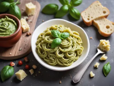 Pâtes complètes au pesto de basilic et pignons de pin