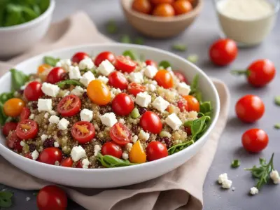 Salade de quinoa, fèves, tomates cerises et feta