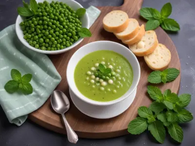 Velouté printanier de petits pois à la menthe