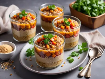 Verrines de Quinoa, Légumes Croquants et Vinaigrette au Sésame