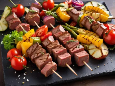 Brochettes de Bœuf Marinées et Légumes Grillés