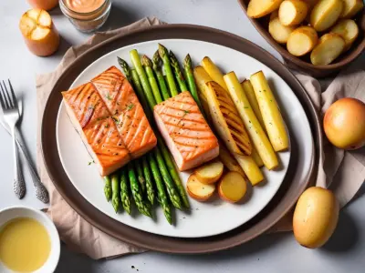 Saumon grillé printanier, asperges et pommes de terre nouvelles