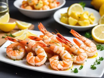 Brochettes de crevettes marinées au citron et à l'ail