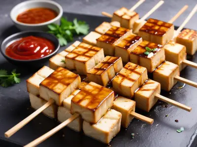 Brochettes de tofu mariné à la sauce soja