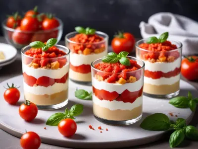 Verrines de mousse de mascarpone, tomates séchées et basilic