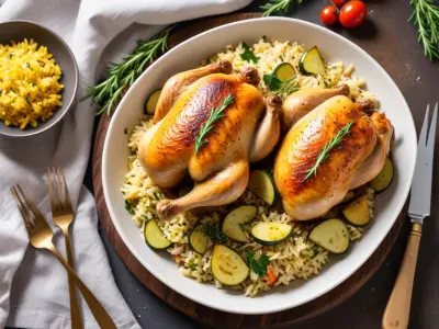 Poulet rôti aux herbes de Provence, courgettes et riz