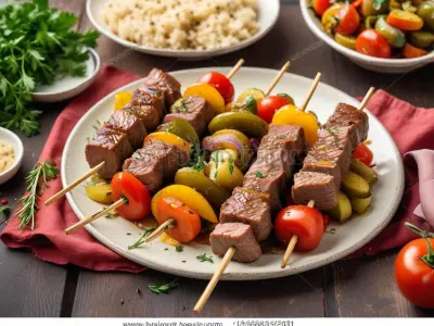 Brochettes d'agneau, taboulé de légumes frais