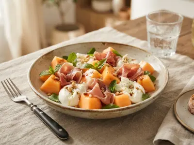 Salade fraîcheur de melon au jambon cru et mozzarella