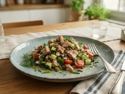 Salade de lentilles, concombre et thon