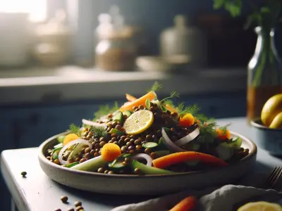 Salade de lentilles aux légumes d'hiver et vinaigrette au citron