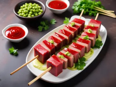 Brochettes de Thon Rouge Mariné Sauce Soja et Wasabi
