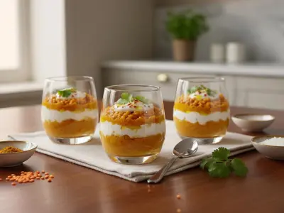 Verrines de Lentilles Corail au Curry et Crème de Coco