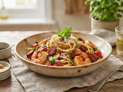 Linguines Terre et Mer au Chorizo et Crevettes