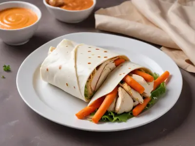 Wrap au poulet rôti, carottes râpées et sauce au yaourt