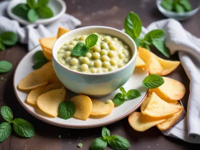 Crème de petits pois à la menthe et chips de parmesan