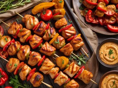 Brochettes de poulet aux épices cajun et poivrons grillés