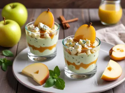 Verrine de roquefort, pomme verte et caramel balsamique